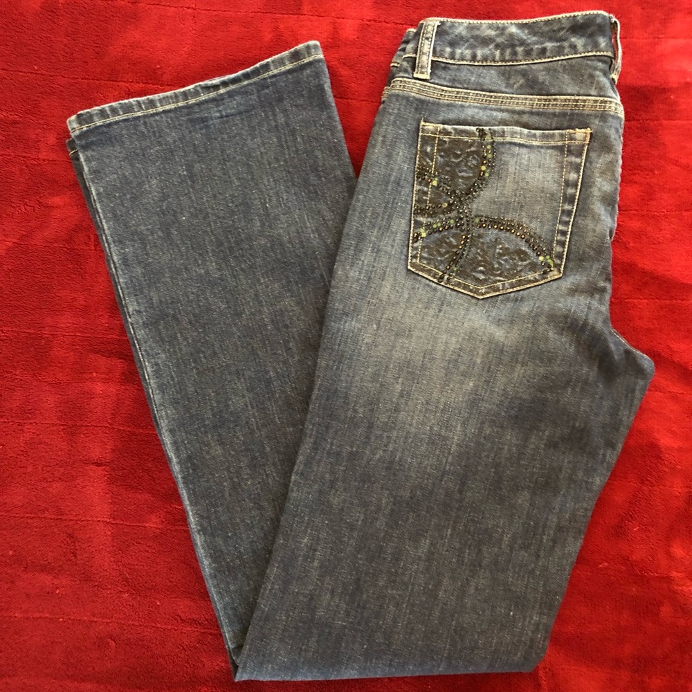 White House Black Market Blanc Bootcut Jeans Size 4R Dark Wash Stretch Mid Rise